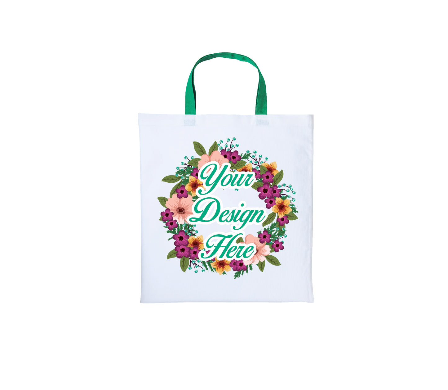 Set of Short Handle White Cotton Shoppers with Your Custom Printed Design