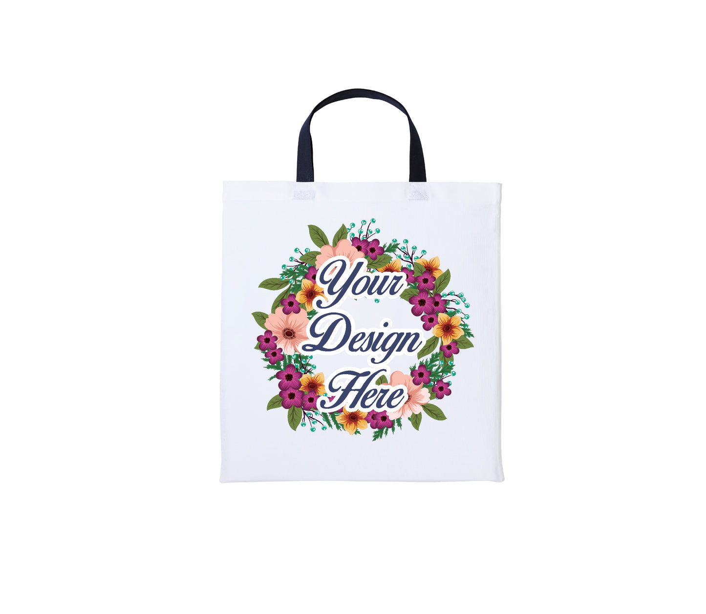 Set of Short Handle White Cotton Shoppers with Your Custom Printed Design
