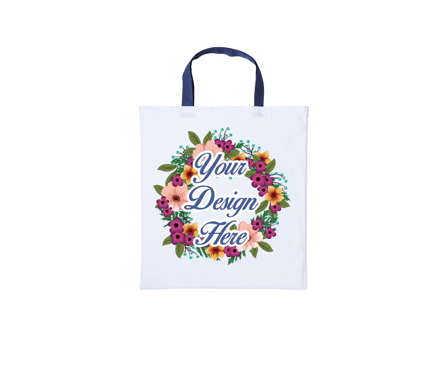 Set of Short Handle White Cotton Shoppers with Your Custom Printed Design